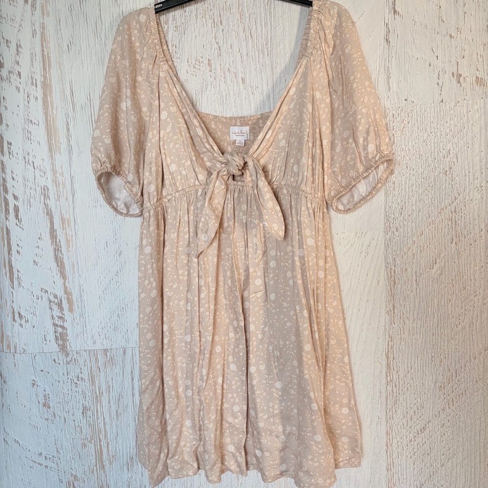 Beige Floral Tie-Front Dress - Picture 2 of 6
